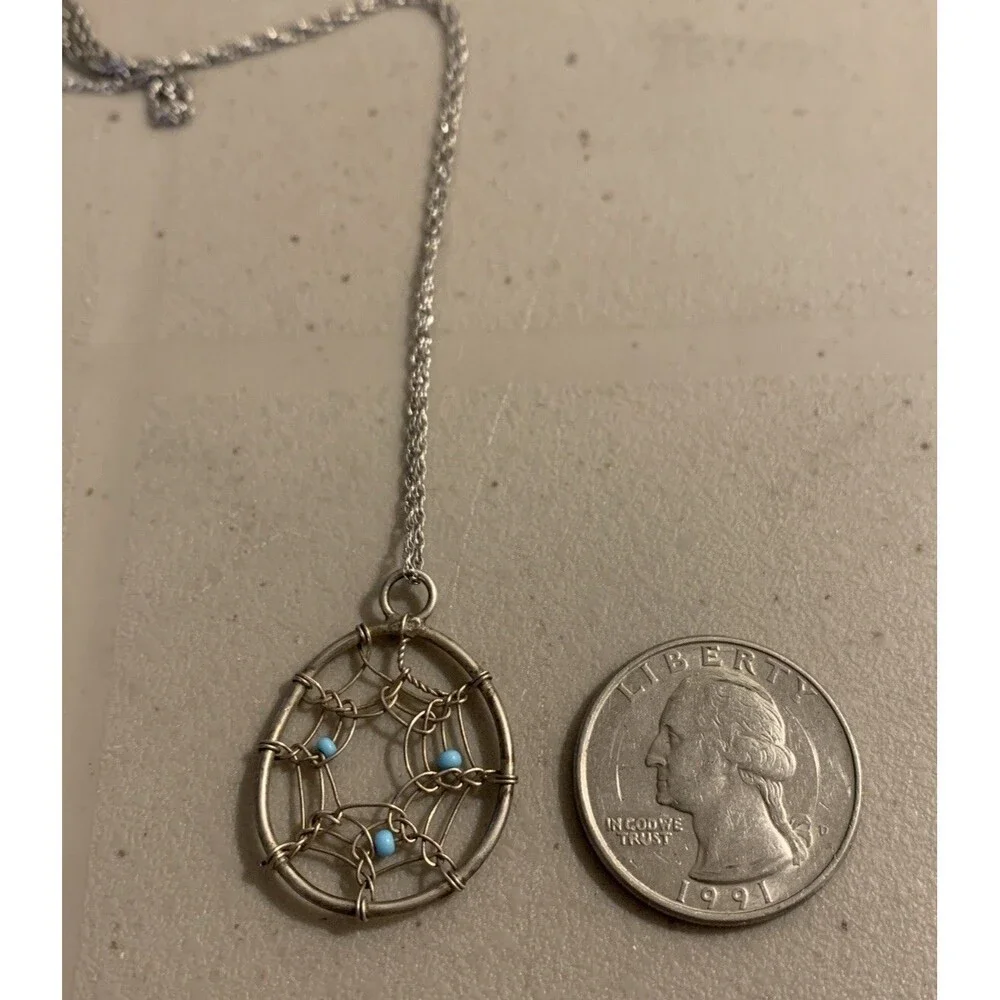 Native American Dream Catcher Necklace 18” Sterling Silver Turquoise